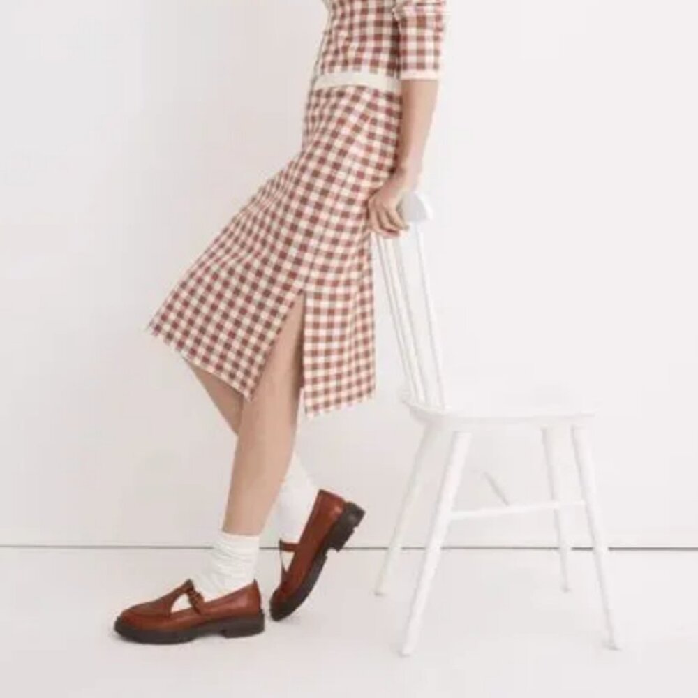 NWT Madewell Gingham Midi Knitted Skirt Size XS